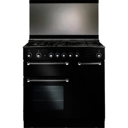 Rangemaster 90cm Dual Fuel with FSD Hob 72840 Range Cooker in Black with Chrome trim and Porthole doors
